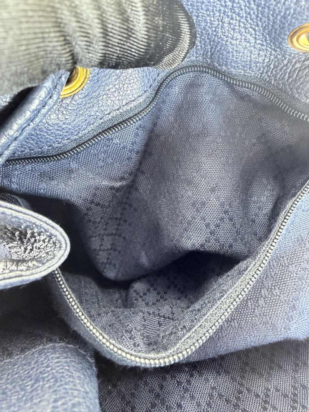 Gucci Navy Suede Bamboo Vintage Drawstring Backpack - Picture 11 of 15